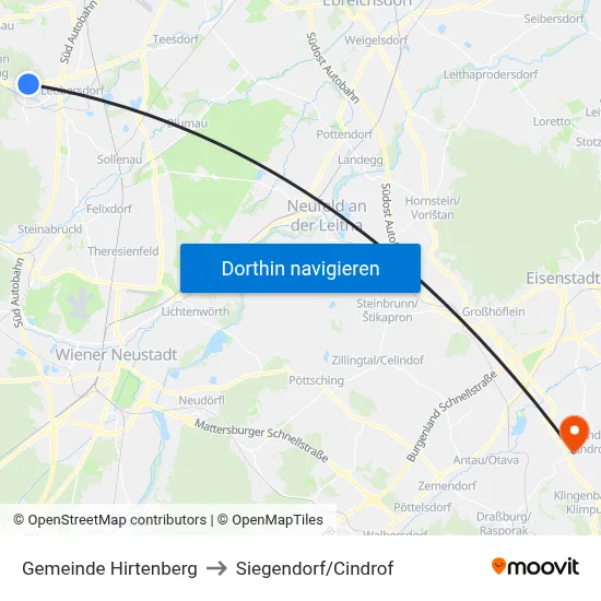 Gemeinde Hirtenberg to Siegendorf/Cindrof map
