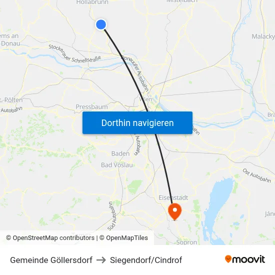 Gemeinde Göllersdorf to Siegendorf/Cindrof map