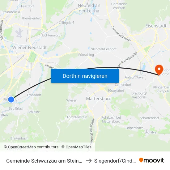 Gemeinde Schwarzau am Steinfeld to Siegendorf/Cindrof map
