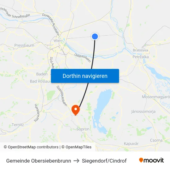 Gemeinde Obersiebenbrunn to Siegendorf/Cindrof map
