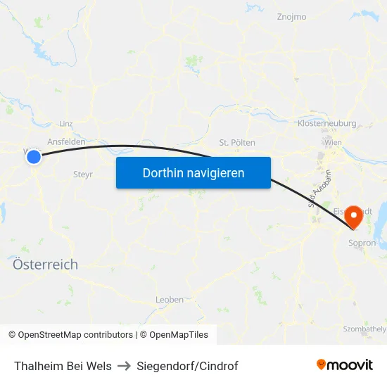 Thalheim Bei Wels to Siegendorf/Cindrof map