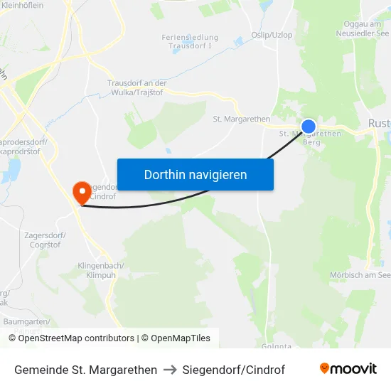 Gemeinde St. Margarethen to Siegendorf/Cindrof map
