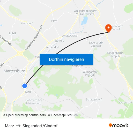Marz to Siegendorf/Cindrof map