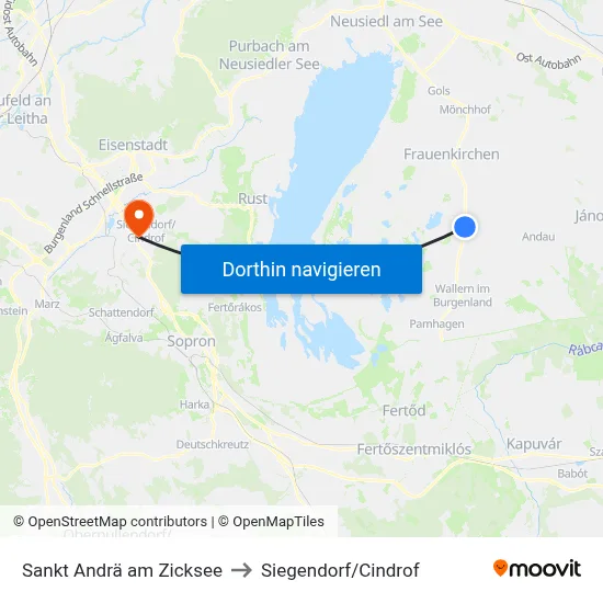Sankt Andrä am Zicksee to Siegendorf/Cindrof map