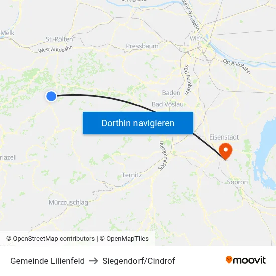 Gemeinde Lilienfeld to Siegendorf/Cindrof map
