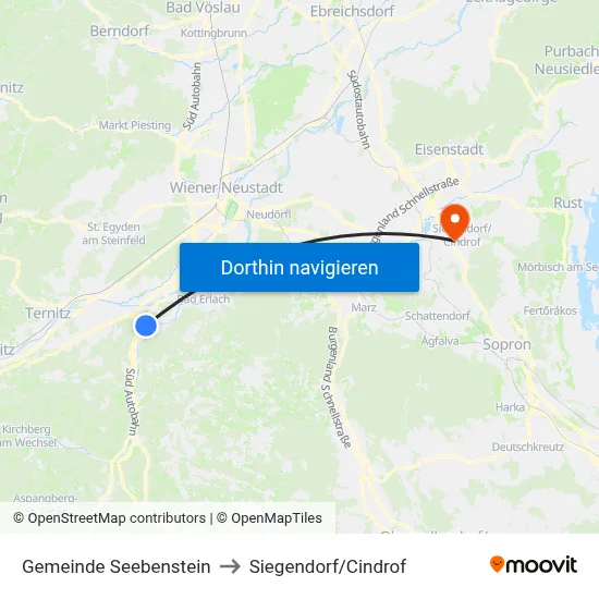 Gemeinde Seebenstein to Siegendorf/Cindrof map
