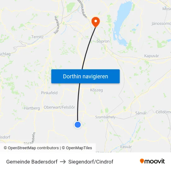 Gemeinde Badersdorf to Siegendorf/Cindrof map