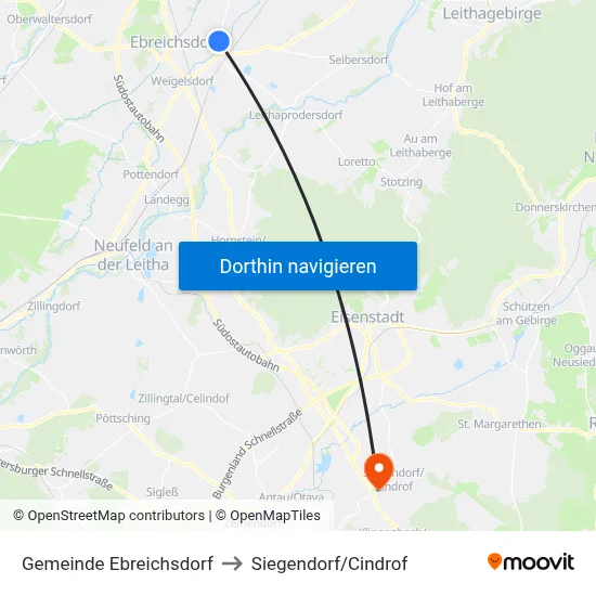 Gemeinde Ebreichsdorf to Siegendorf/Cindrof map