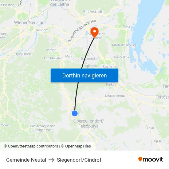 Gemeinde Neutal to Siegendorf/Cindrof map