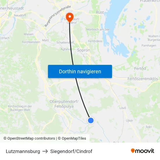 Lutzmannsburg to Siegendorf/Cindrof map