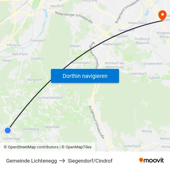 Gemeinde Lichtenegg to Siegendorf/Cindrof map