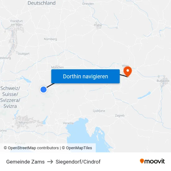 Gemeinde Zams to Siegendorf/Cindrof map