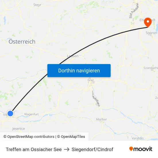 Treffen am Ossiacher See to Siegendorf/Cindrof map