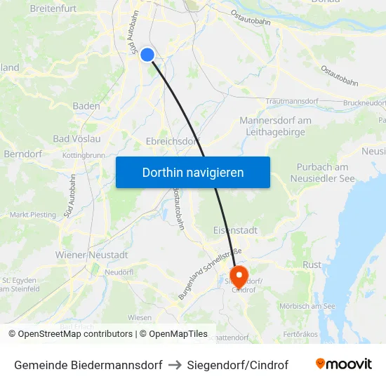 Gemeinde Biedermannsdorf to Siegendorf/Cindrof map
