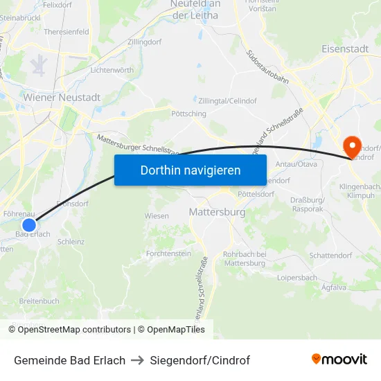 Gemeinde Bad Erlach to Siegendorf/Cindrof map