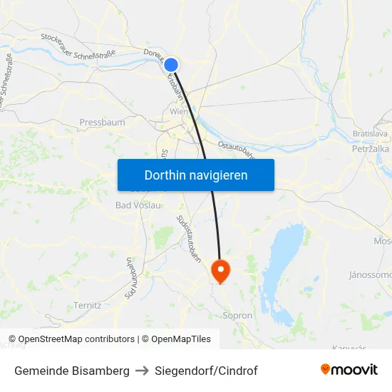 Gemeinde Bisamberg to Siegendorf/Cindrof map