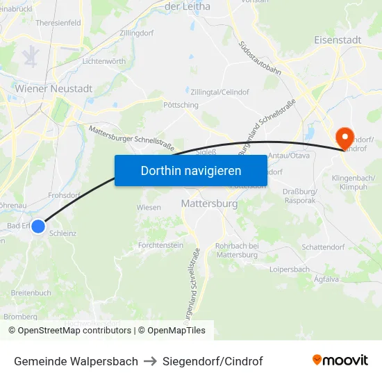 Gemeinde Walpersbach to Siegendorf/Cindrof map