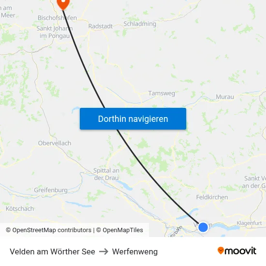 Velden am Wörther See to Werfenweng map