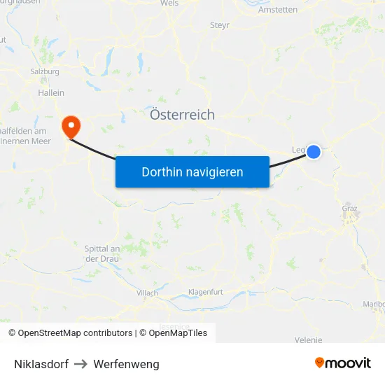 Niklasdorf to Werfenweng map