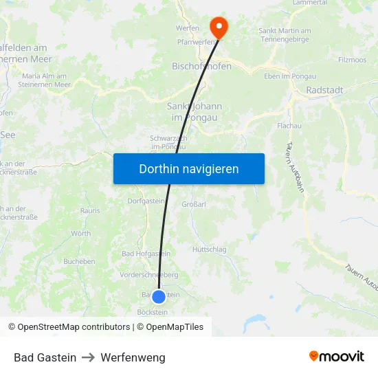 Bad Gastein to Werfenweng map