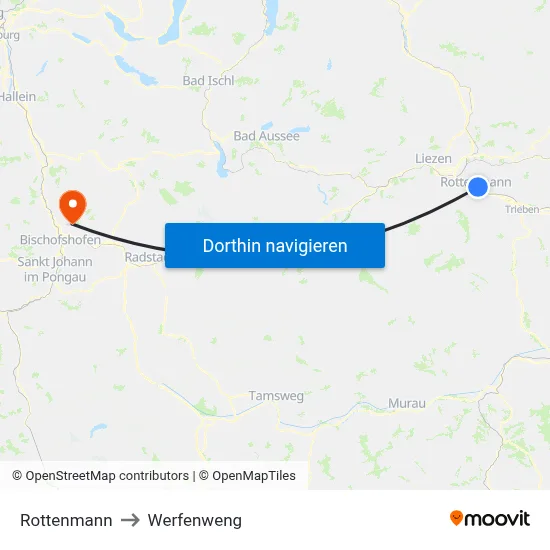 Rottenmann to Werfenweng map
