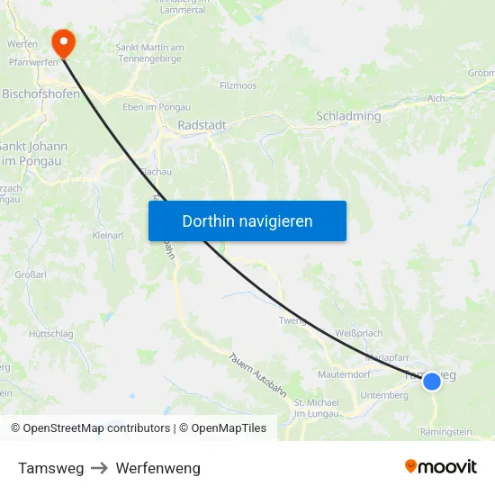 Tamsweg to Werfenweng map