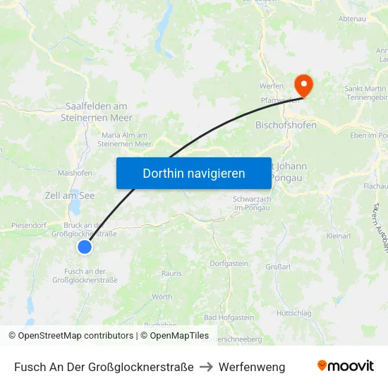 Fusch An Der Großglocknerstraße to Werfenweng map