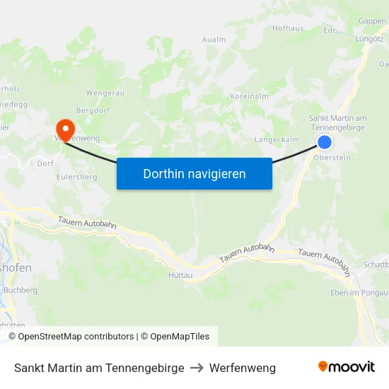 Sankt Martin am Tennengebirge to Werfenweng map