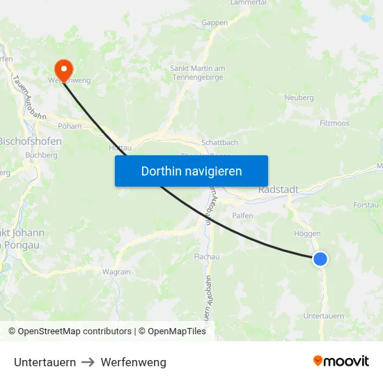 Untertauern to Werfenweng map