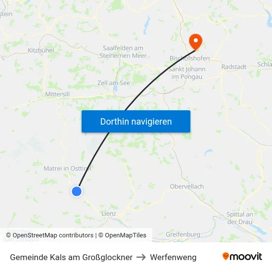 Gemeinde Kals am Großglockner to Werfenweng map