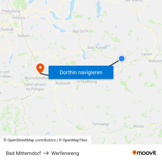 Bad Mitterndorf to Werfenweng map