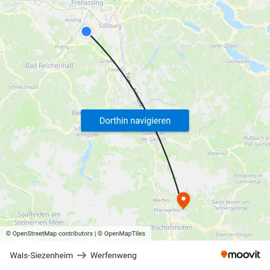 Wals-Siezenheim to Werfenweng map