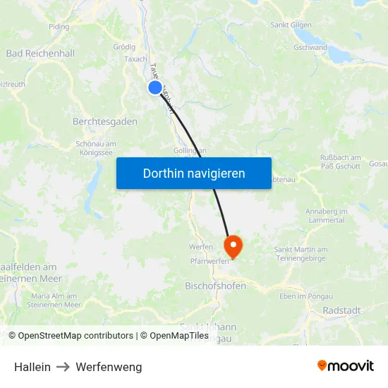 Hallein to Werfenweng map