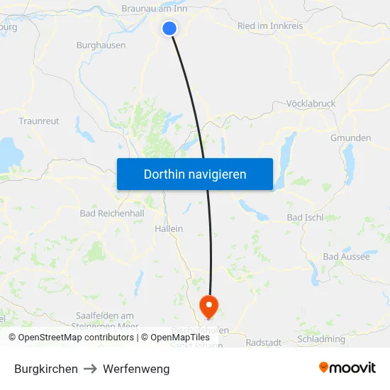 Burgkirchen to Werfenweng map