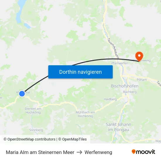 Maria Alm am Steinernen Meer to Werfenweng map