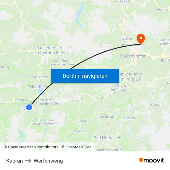 Kaprun to Werfenweng map
