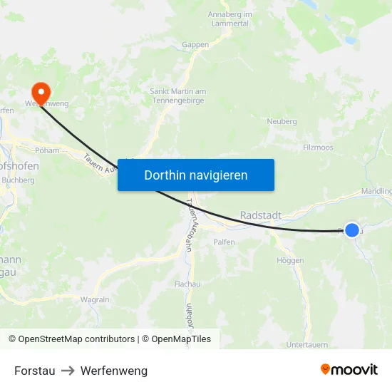 Forstau to Werfenweng map