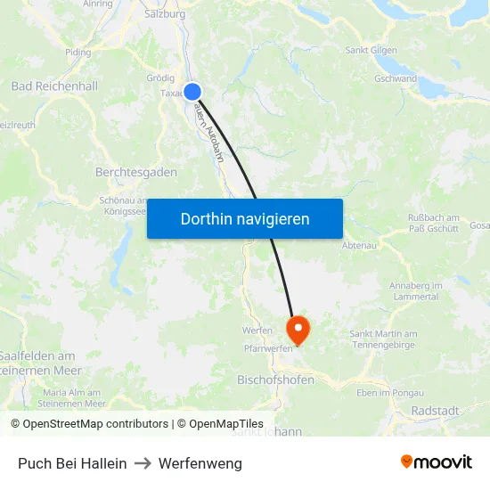 Puch Bei Hallein to Werfenweng map