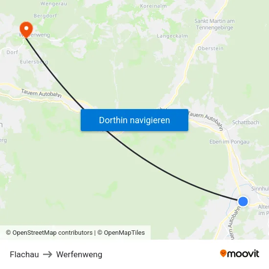 Flachau to Werfenweng map