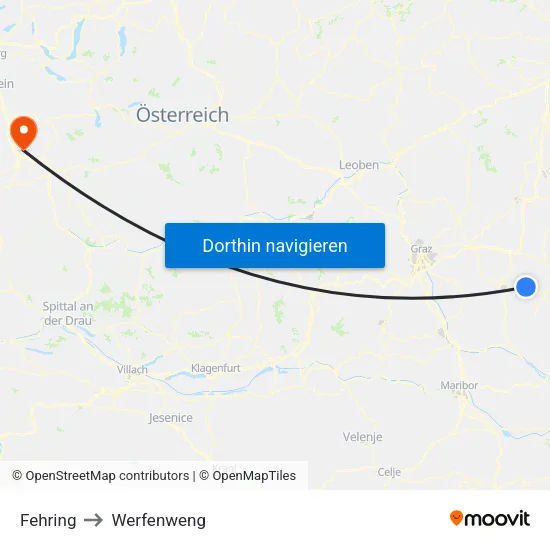 Fehring to Werfenweng map