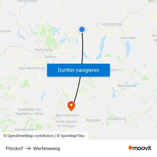 Pöndorf to Werfenweng map