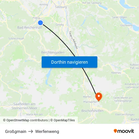 Großgmain to Werfenweng map