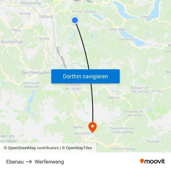 Ebenau to Werfenweng map