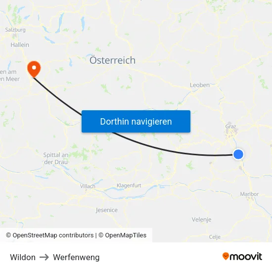 Wildon to Werfenweng map