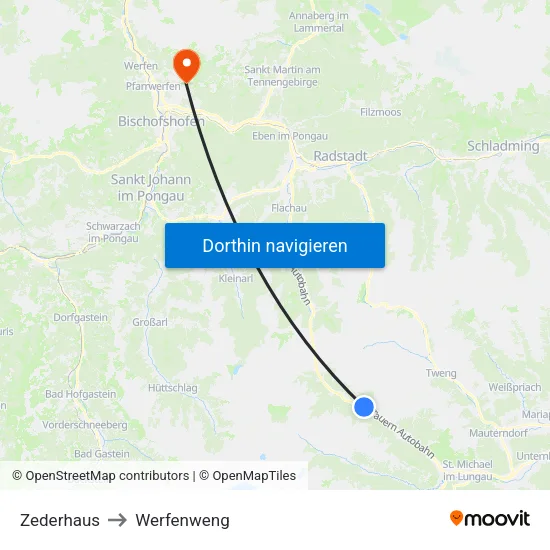 Zederhaus to Werfenweng map