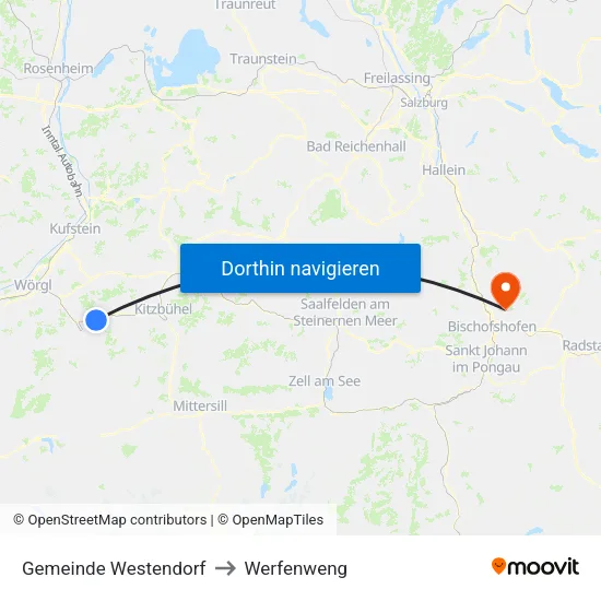 Gemeinde Westendorf to Werfenweng map