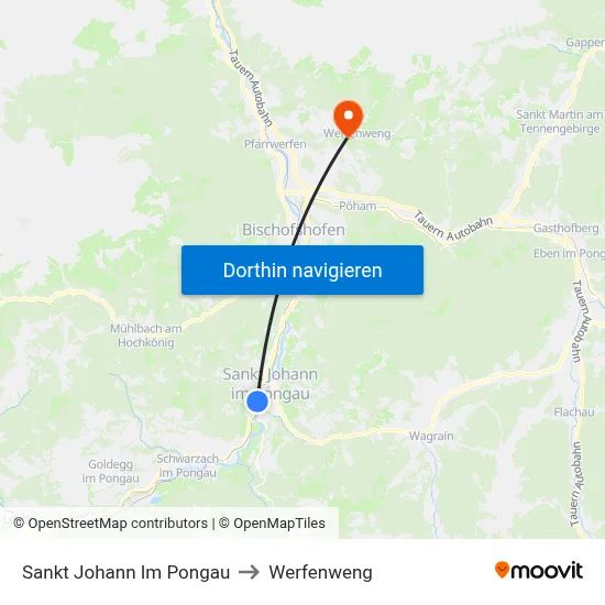 Sankt Johann Im Pongau to Werfenweng map