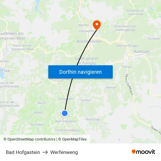 Bad Hofgastein to Werfenweng map