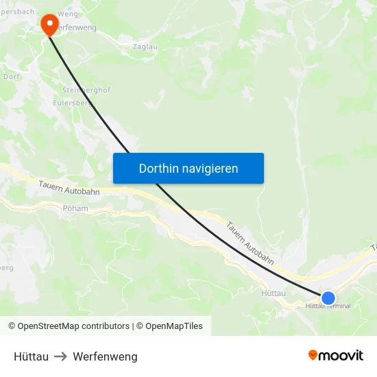 Hüttau to Werfenweng map
