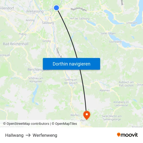 Hallwang to Werfenweng map